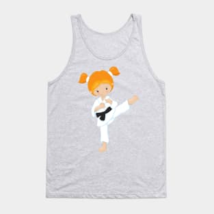 Karate Girl, Cute Girl, Orange Hair, Black Belt Tank Top